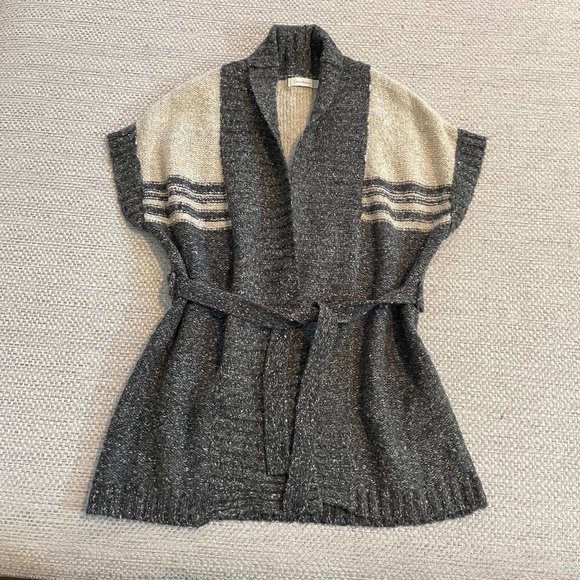 Costa Blanca Sleeveless Cowl Neck Sweater Stripe Pattern Grey and Beige Size S/P - Picture 1 of 6